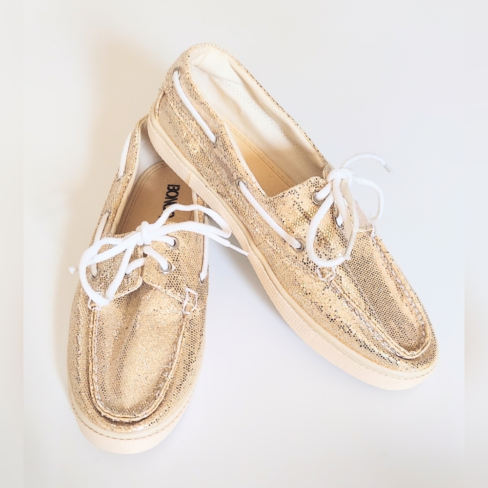Bongo Edge Gold Glitter Sequin Lace Up Boat Shoe Womens Size 8